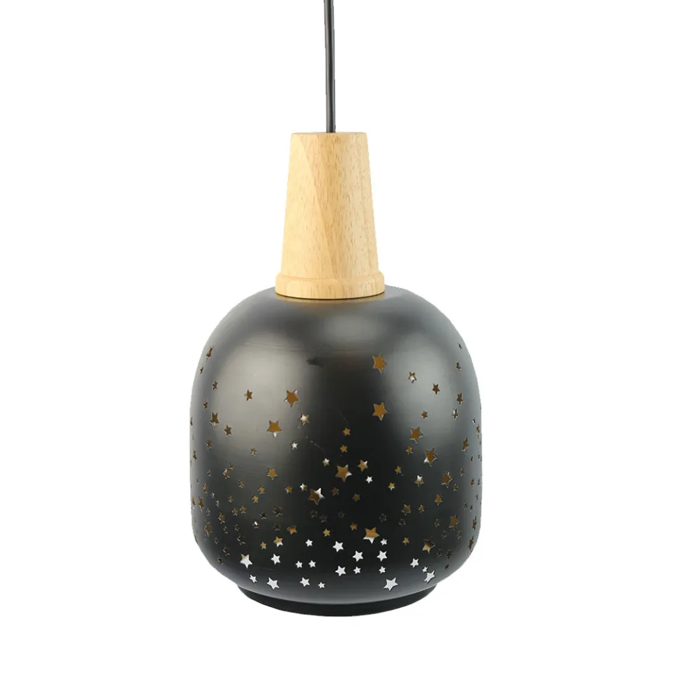 

OYGROUP E27 Pendant Lamp Hollow-out Metal Lampshade Rustic Vintage Indoor Ceiling Hanging Lighting Fixture Black/Glod No Bulb