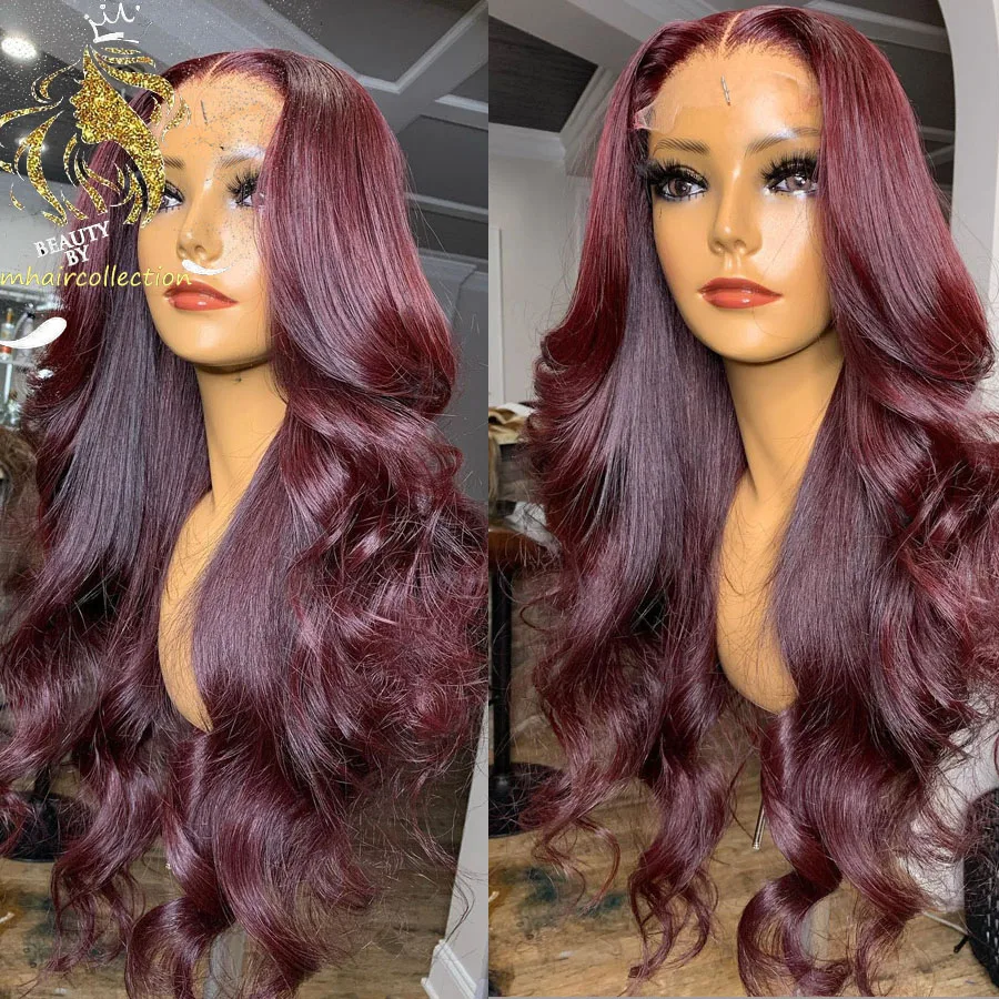 

BodyWave Burgundy 13X4 Lace Front Wigs 99J Colored Lace Front Human Hair Wigs For Women 180% Peruvian Remy 4X4 Lace Closure Wigs