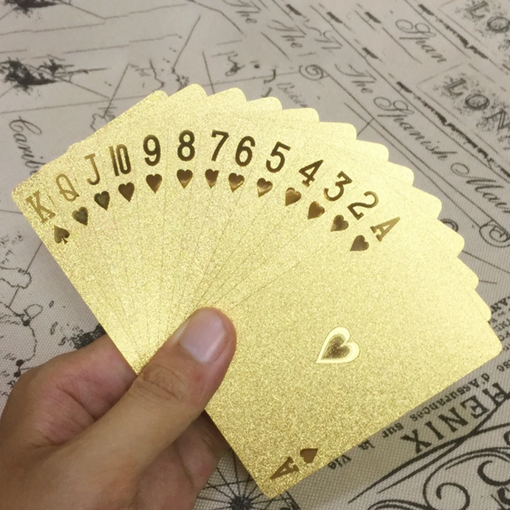 

54pcs Anti-sliding Gold Playing Cards Poker Game Deck Foil Pokers Pack Entertainment Gold Foil Golden Waterproof Cards