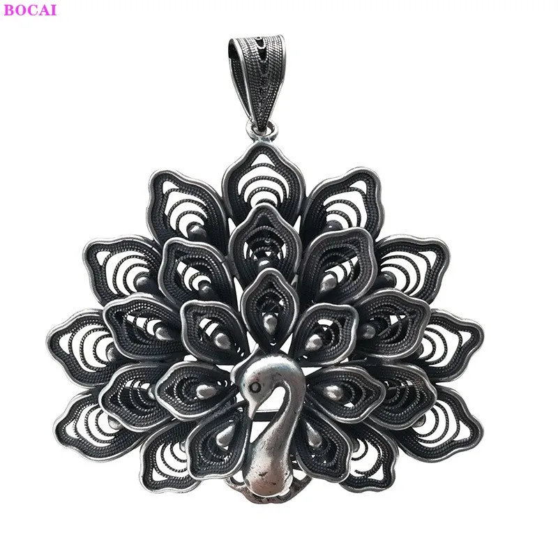 Женская серебряная подвеска BOCAI S990 пробы проволока инкрустированная павлином с