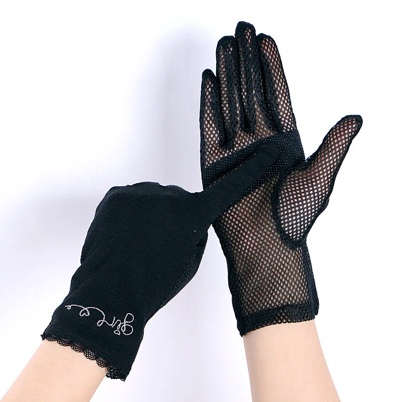 

Summer women UV Short Thin Cotton Embroidery Driving Sunscreen Glove Sexy Lace Breathable Mesh Touch Screen Cycling Mitens J88