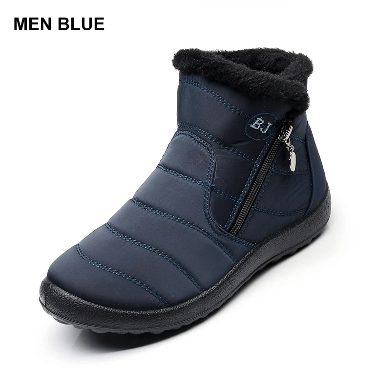 men blue Merkmak/Новинка года; Зимняя мужская обувь; модные теплые зимние ботинки; нескользящие водонепроницаемые ботильоны; однотонные ботинки для пар; большие размеры - Цвет: men blue