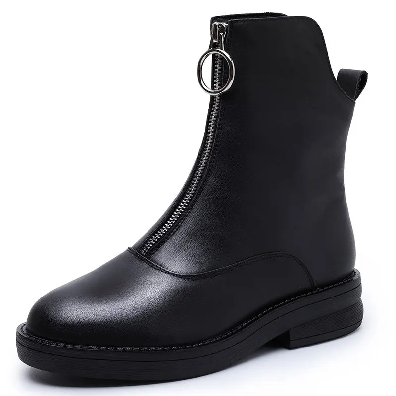 

boots women's front zipper breathable medium tube Autumn winter 2020 new mesh red skinny short boots thick heel