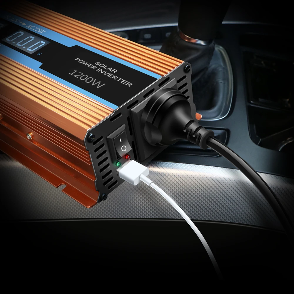 Автомобильный преобразователь напряжения с ЖК дисплеем 1200 Вт USB зарядка 12 В