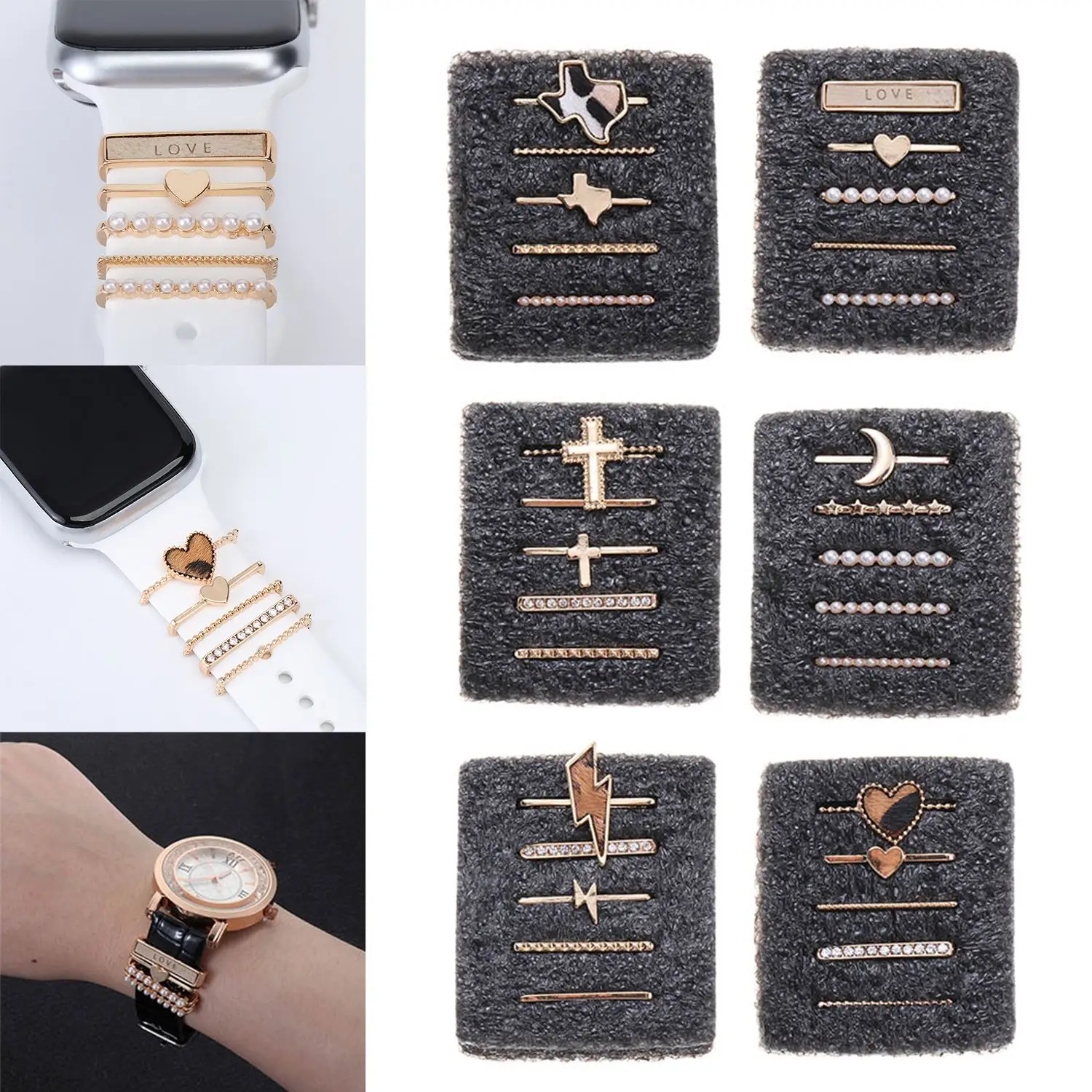 

Металлические подвески, декоративное кольцо для Apple Watch, ремешок с алмазным орнаментом, силиконовый ремешок для умных часов, аксессуары для ...