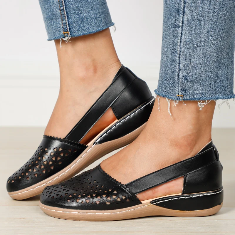 Женские босоножки на танкетке Винтажная женская обувь из искусственной кожи с