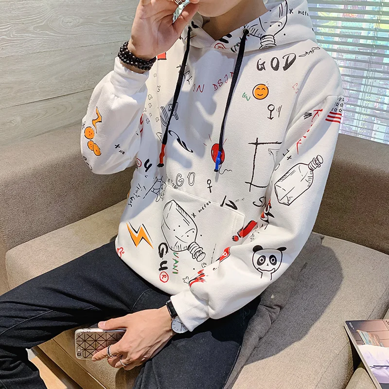 2020 весенние мужские толстовки с мультяшным принтом модные корейские капюшоном