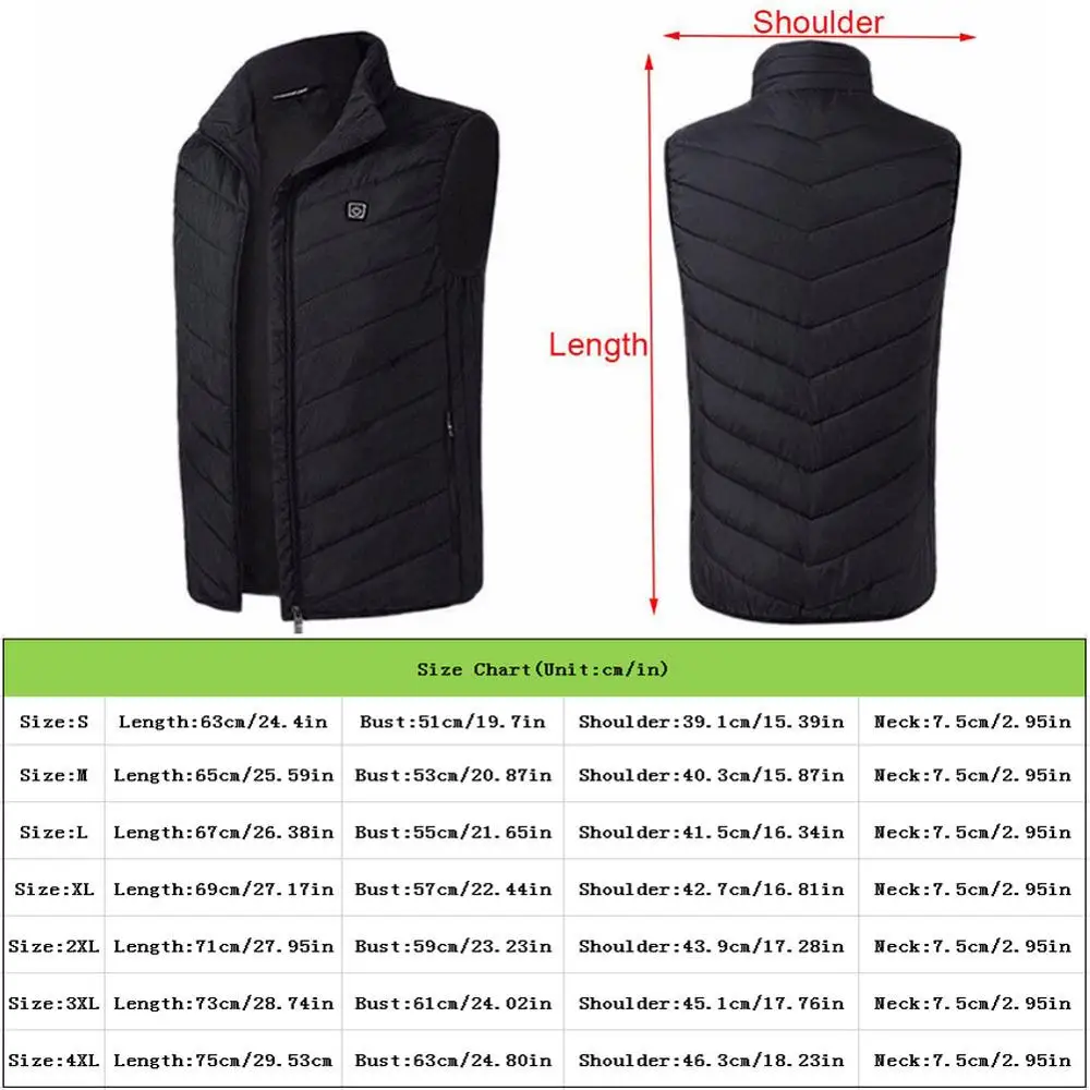 

Hot 9 Heating Zones Heated Vest Jacket USB Men Winter Electrically Heated Sleeveless Outdoor Waistcoat Outdoor Motorcycle Riding
