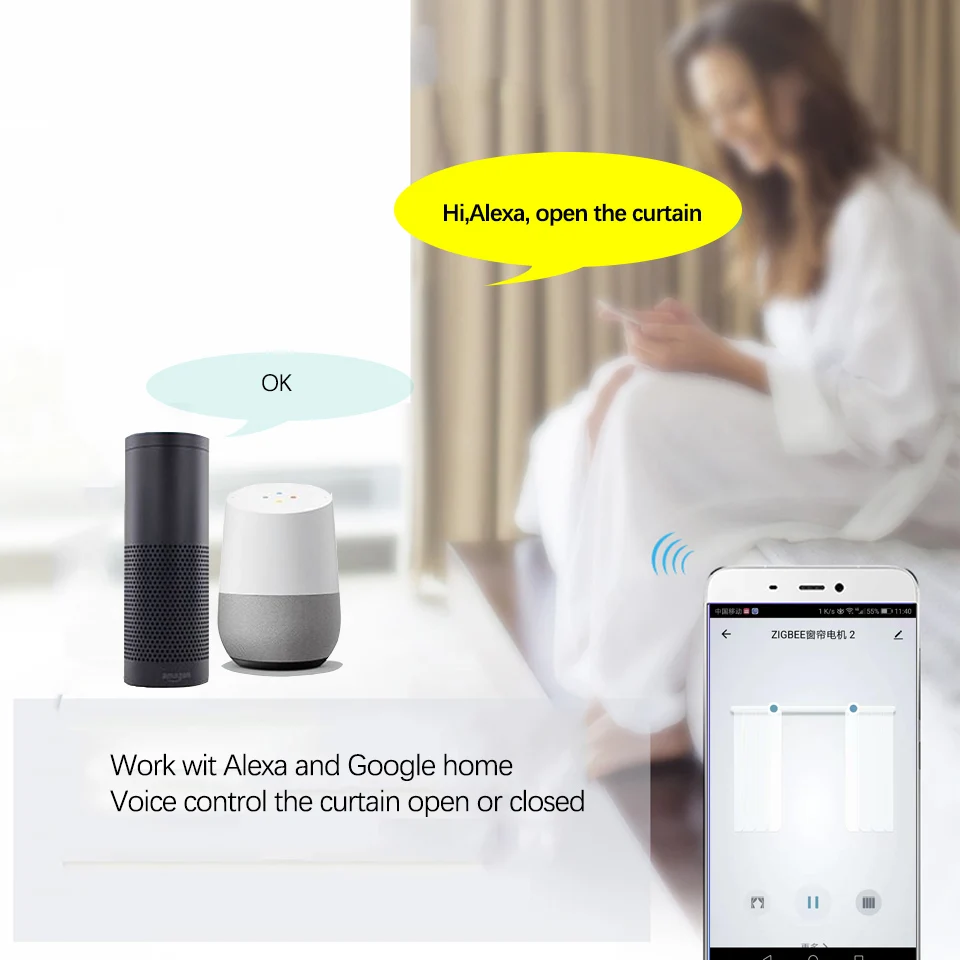 Электродвигатель Zigbee Tuya smart app /433 МГц с дистанционным управлением vioce управление