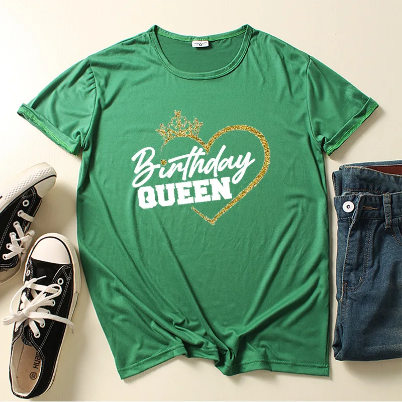 

Birthday queen Letter Print Women T Shirt Short Sleeve O Neck Loose Women Tshirt Ladies Tee Shirt Tops Clothes Camisetas Mujer