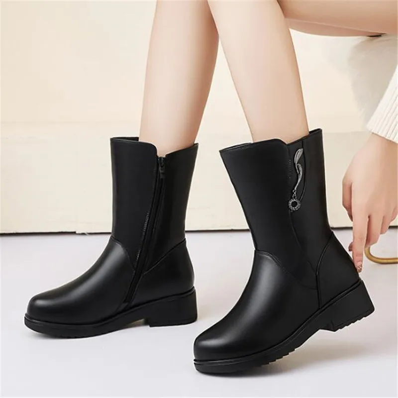 

New Fashion Women Boots 3 Inside Cloth / Plush / Wool Autumn Winter Boots Comfort Elegant Warm Snow Boots Genuine Leather Boots