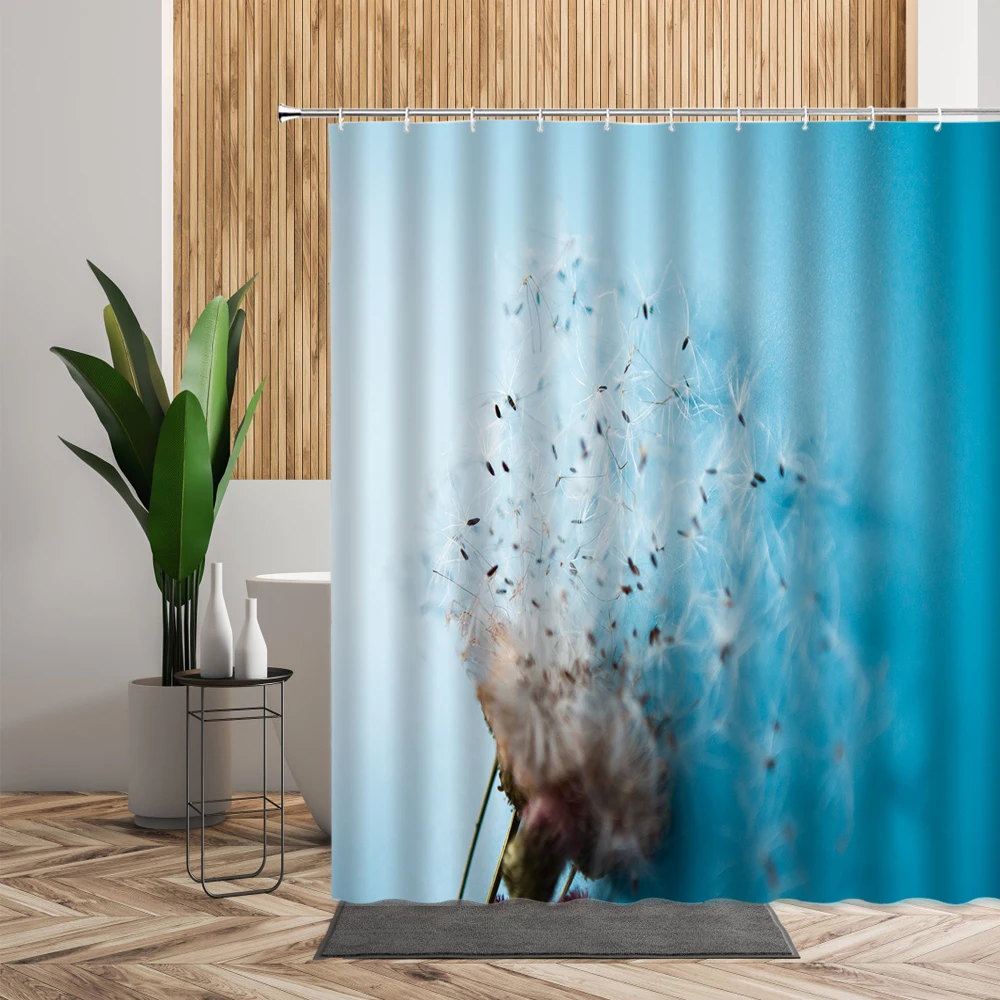 

Blue Waterproof Shower Curtain Dandelion Flower 3D Bathroom Decor Creative Backgdrop Cloth Home Bath Room Curtains Douchegordijn