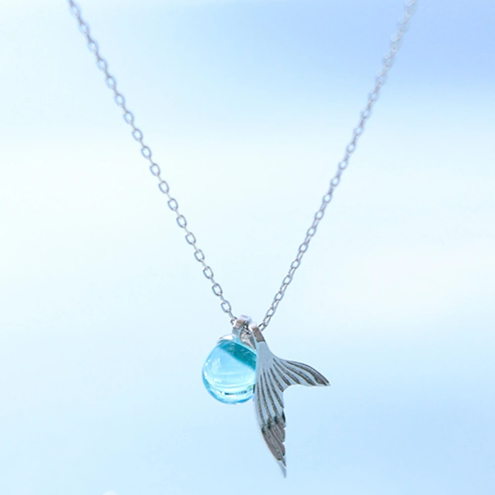 

Imixlot Blue Mermaid Tears Crystal Pendant Clavicle Chain Female Korean Fashion Choker Mermaid Tail Necklace for Women Jewelry