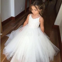 new first communion dresses for girls champagne o neck sleeveless ball gown lace appliques flower girl dresses for weddings