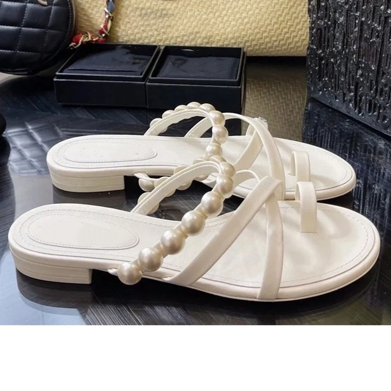 

Women Shoes Summer Female Sandals Casual Zapatos De Verano Mujer Pearl Chaussure Ete Femme Peep Toe Sandalias Fashion Low Heels