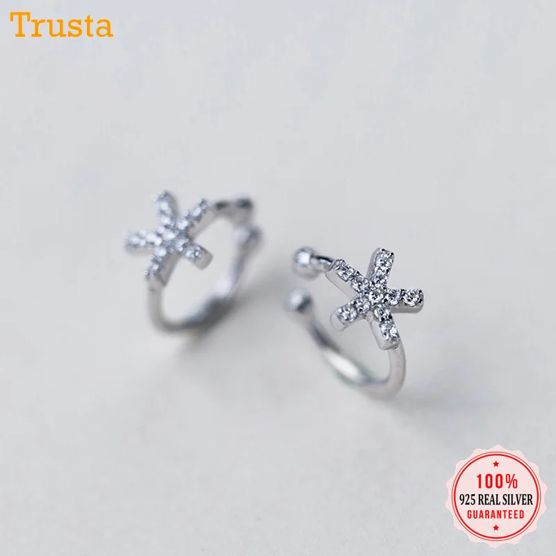 Trustdavis 100% Серебро 925 пробы цветок Cz клипсы для ушей серьги женщин и девочек без в