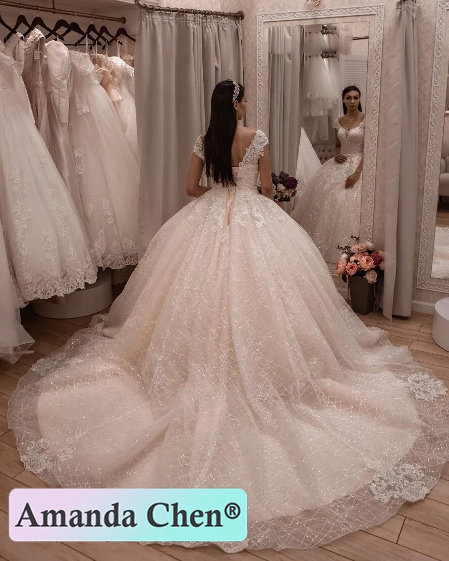 Сексуальные новые кружевные аппликации бальное платье свадебное 2019 на