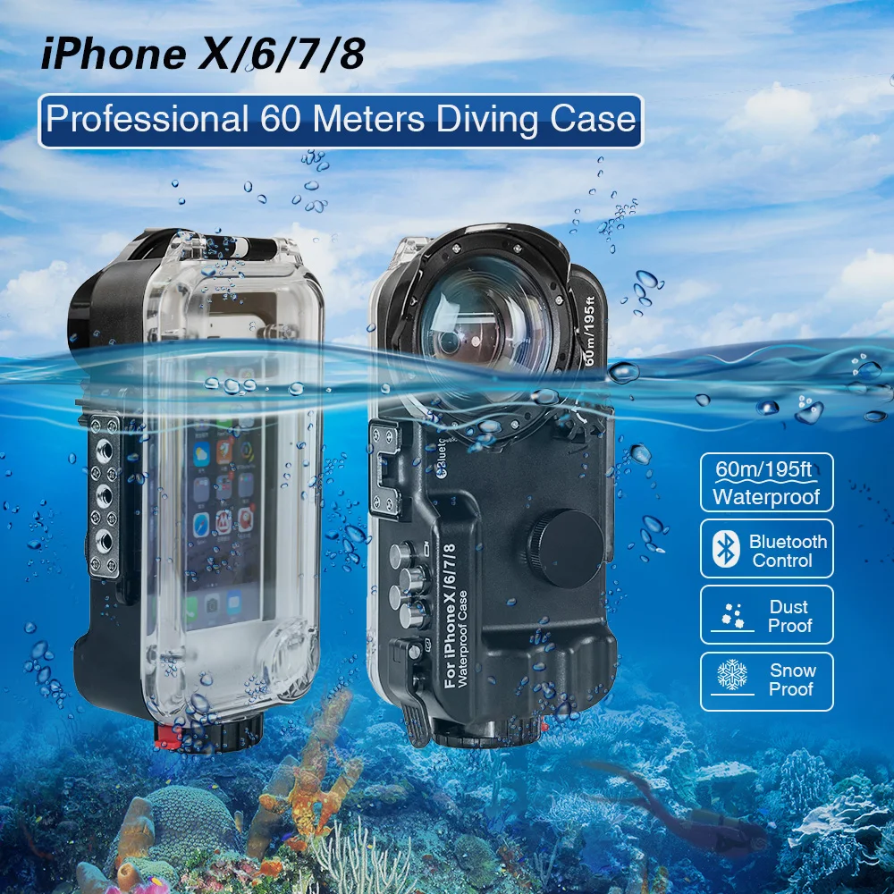 Водонепроницаемый чехол с Bluetooth для iPhone 6/7/8/X, 60 м/195ft, защитный корпус для дайвинга, серфинга, плавания и подводного плавания