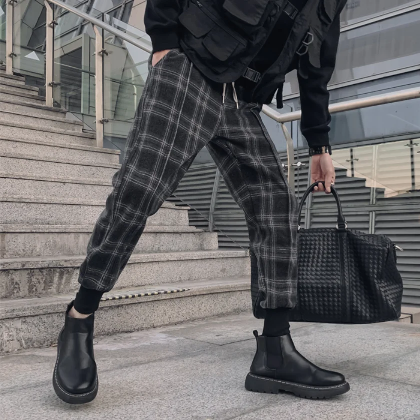 

Men's Casual Slim-fit Harem Pants Autumn And Winter New Korean Style Trendy Men All-match Plaid Trousers