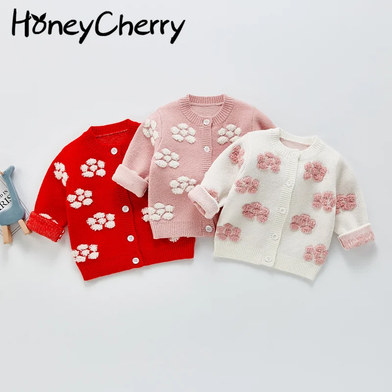 

Cute flowers baby girls cotton sweater knitting cardigan sweater spring and autumn infant girl sweater
