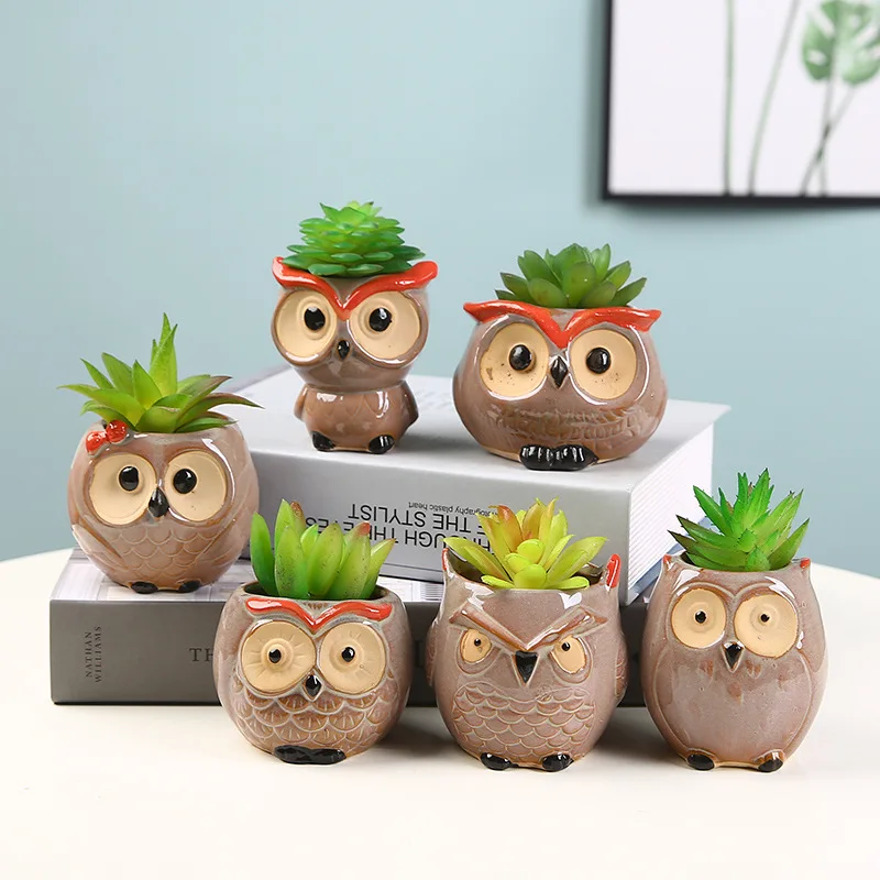 

Owl-shaped Flower Pot Cute and Funny Cactus Succulents Flower Pot Home Decoration Cartoon Thumb Pot Flower Pots Decorative