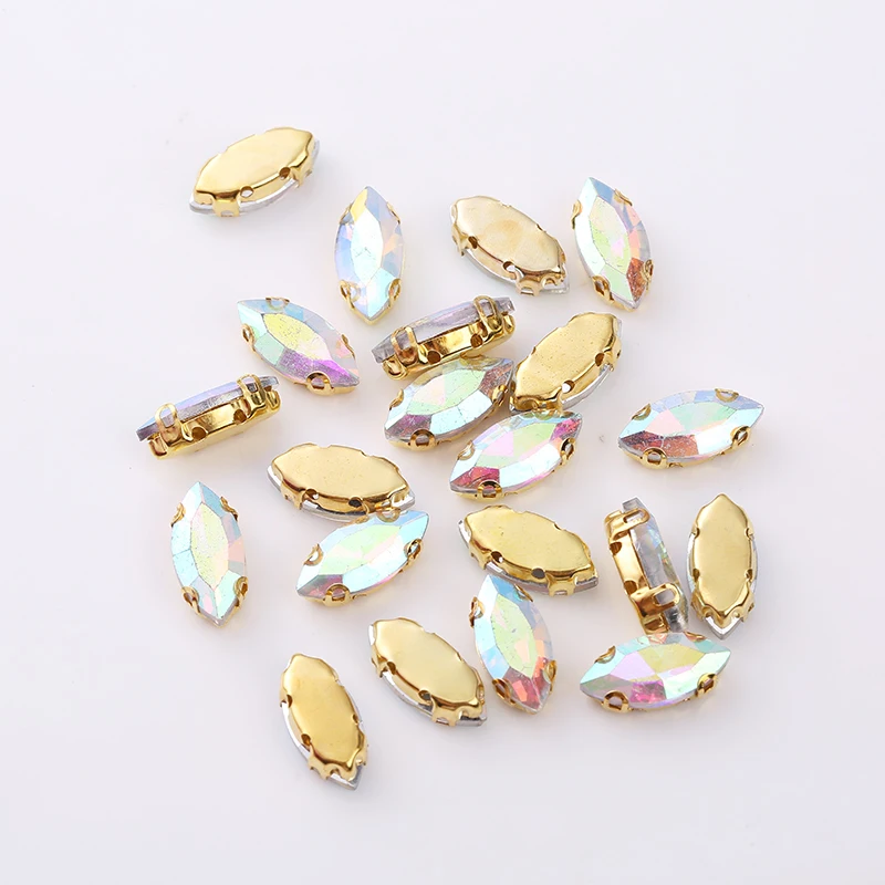 Crystal AB Ресен 7x15mm 50 шт./упак. D Форма коготь на камнях лошадиный глаз faltback Стекло Швейные Стразы с отверстиями DIY Швейные аксессуары - Цвет: Crystal AB
