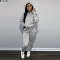 ronikasha women two piece set casual solid o neck pullover hoodie pockets sweatpants fall outdoor sport jogger sweatsuit