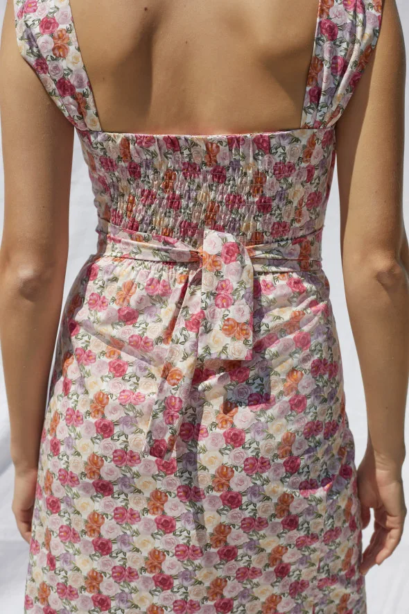 

Two Colors Women Sling Dress Lace-up High Waist Floral Print Vintage Sleeveless Prairie Chic Cotton Female Robe