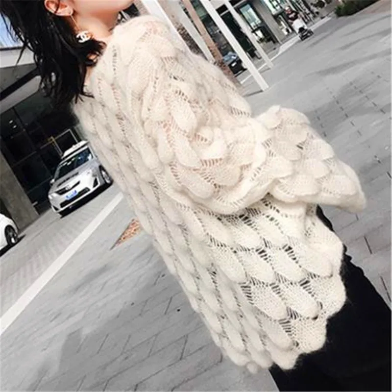 Вязаный свитер женский длинный рукав Свободные Джемперы Женские с расклешенным