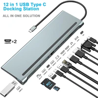 12 in 1 usb type c hub adapter laptop docking stationmst dual monitor dual hdmi vga rj45 sd tf pd for macbook dell hp thinkpad