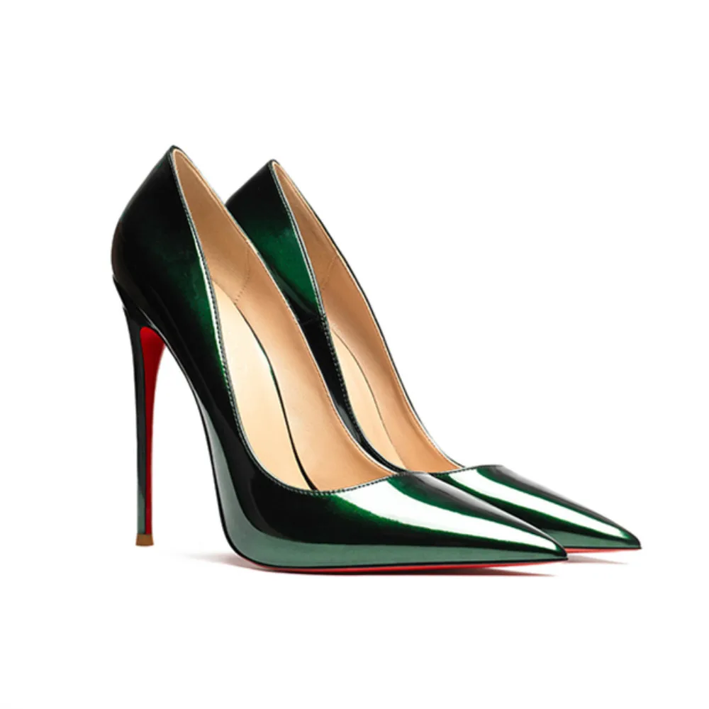 Spring Summer Women's Sexy Pumps 12cm High Heeled Bright Genuine Leather Shoes Wedding Red Bottom Heels Silver Lady Stiletto OL | Обувь