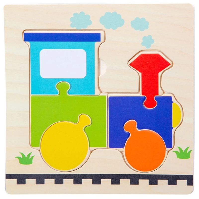 

808E Wooden Puzzle Board Cartoon Jigsaw Puzzle 3D Cutting Colorful Tangram for Toddler Educational Preschool Busy Board 10Pcs