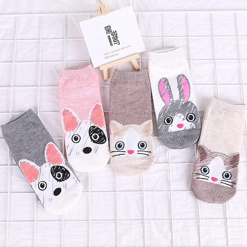 Женские милые носки с забавными животными хлопковые до щиколотки модные в стиле