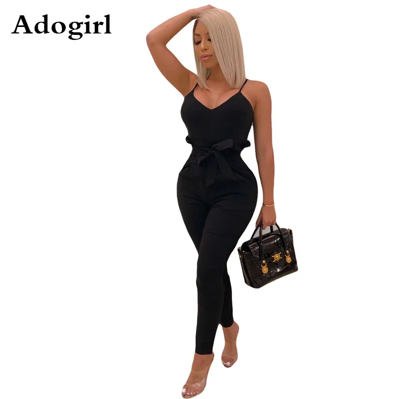 

Женский Облегающий комбинезон с высокой талией, черный однотонный комбинезон на тонких бретельках с v-образным вырезом, на шнуровке, без рук...