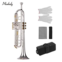 prefessional bb trumpet brass material silver plated surface wind instrument with mouthpiece bag gloves cleaning cloth
