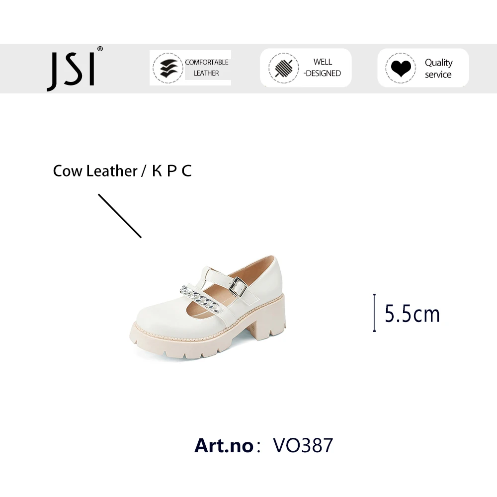 

JSI Women's Pumps Casual Metal Chain All-Match Mary Janes Genuine Leather Shoes Buckle Platform Silver Fashion Lady Pumps VO387