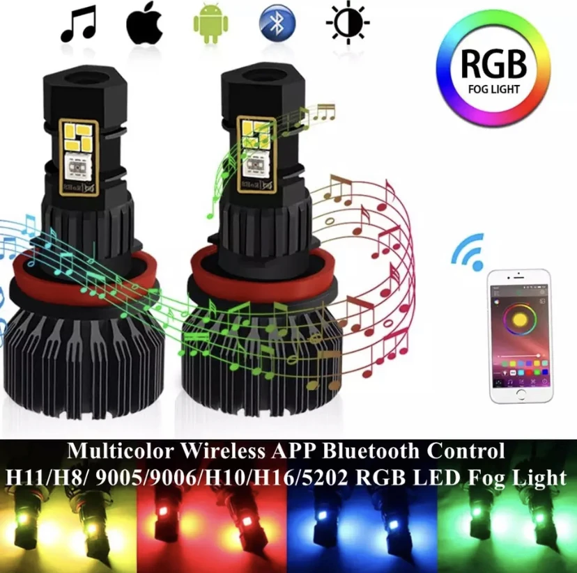 HaoXuan APP Bluetooth Control RGB Car LED Headlight Changeable Color Light H16 5202 H8 H11 9005 9006 Auto Head Lamp H7led Bulbs |