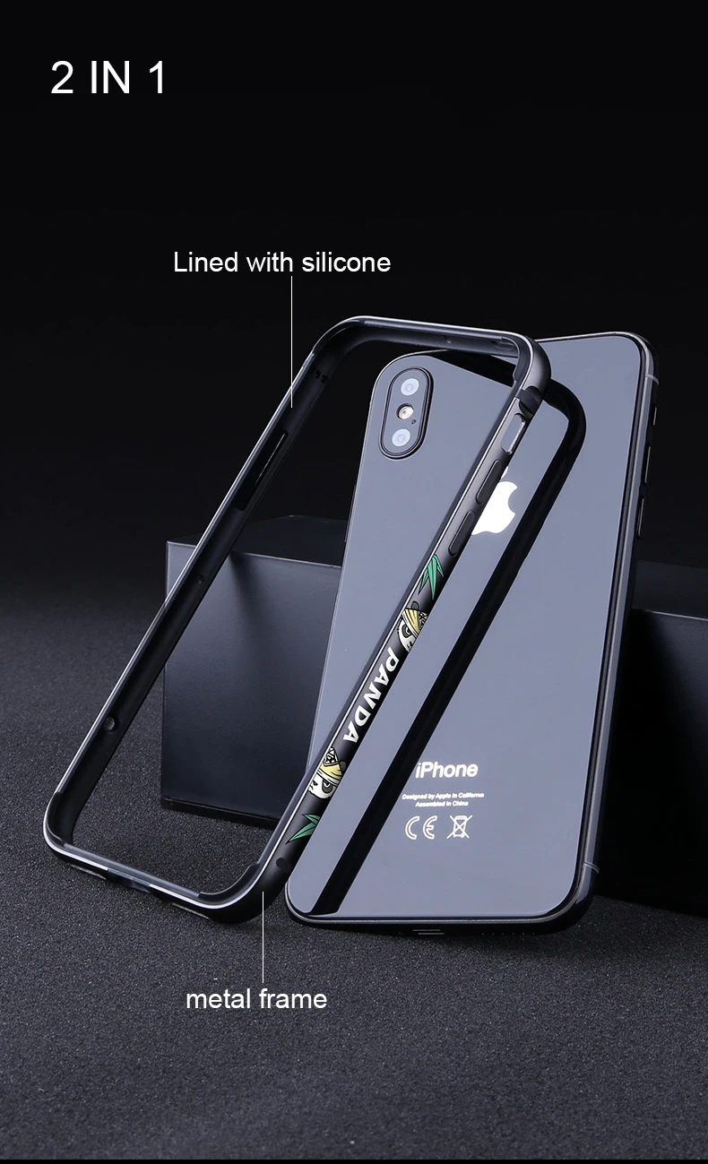 Металлический бампер для телефона с милой пандой для iPhone XS X, чехол для телефона s для iPhone XS Max, чехол с мультяшной алюминиевой силиконовой рамкой, чехол