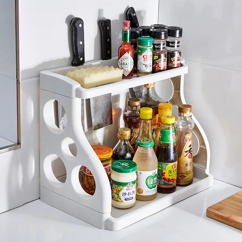 

Kitchenware Storage Artifact Floor-to-ceiling Two-story Space-saving Shelf Multi-function Seasoning Kitchen Knife Storage Rack