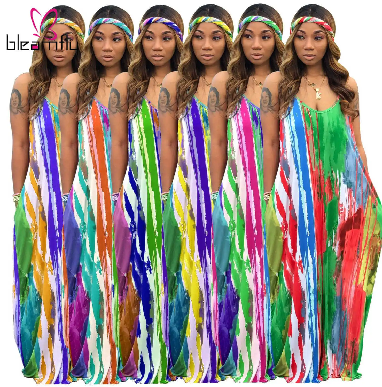 2019 женское летнее пляжное платье на бретелях с круглым вырезом и карманами