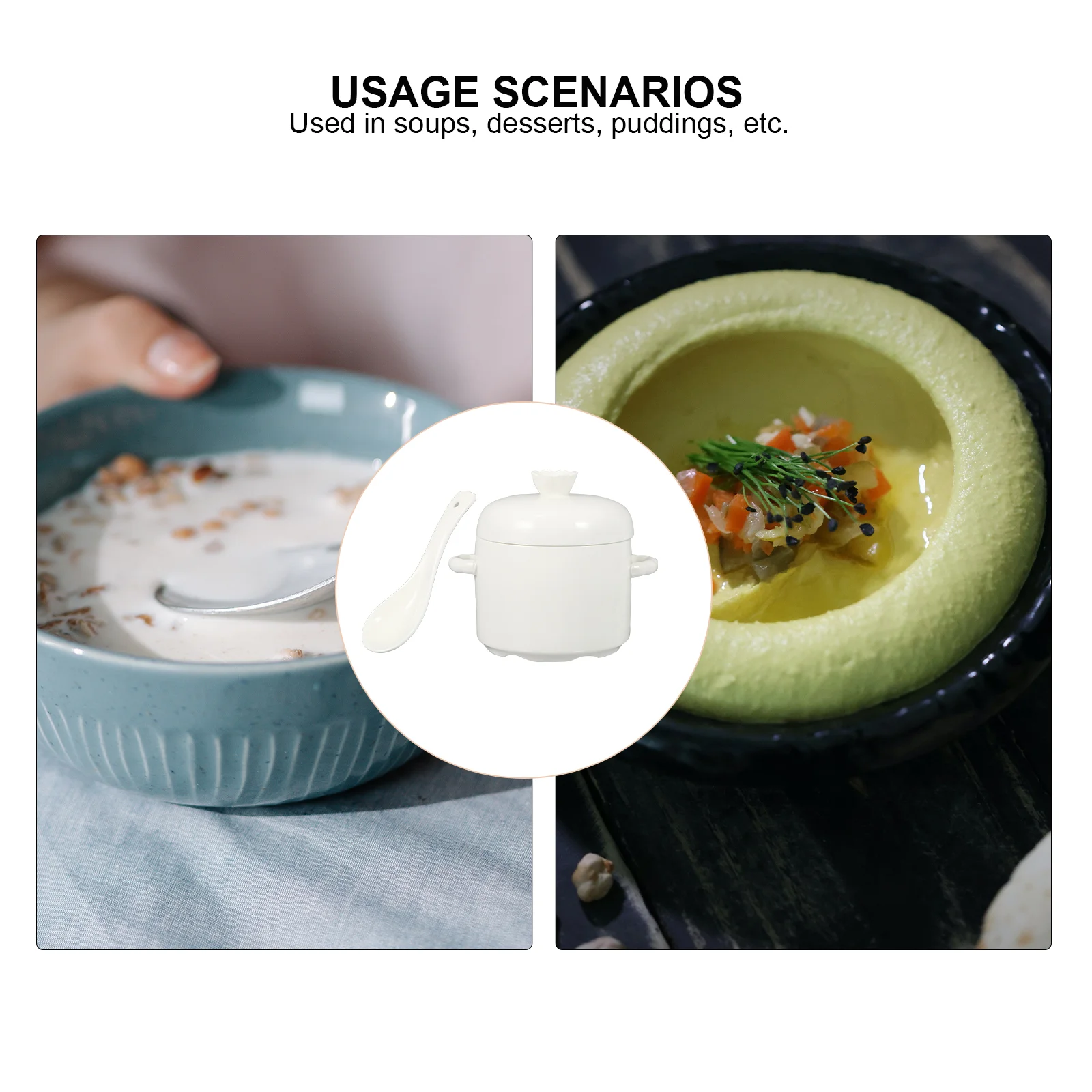 Olla peque&ntilde;a de cer&aacute;mica para sopa, estofado con tapa, vajilla de cer&aacute;mica para el hogar (blanco), 1 ud.-1