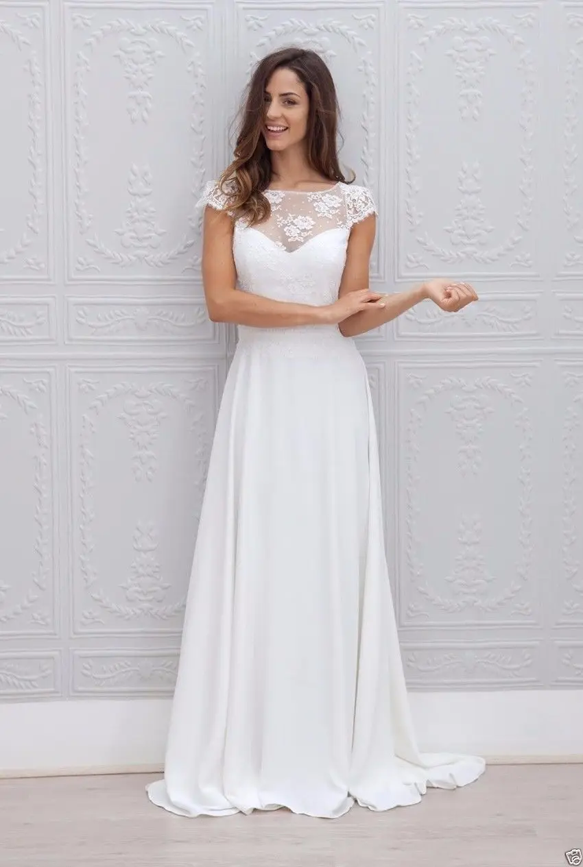 

Vestido de noiva praia Open Back Lace and Chiffon Beach 2018 evening bridal gown Long cheap lace Mother of the Bride Dresses