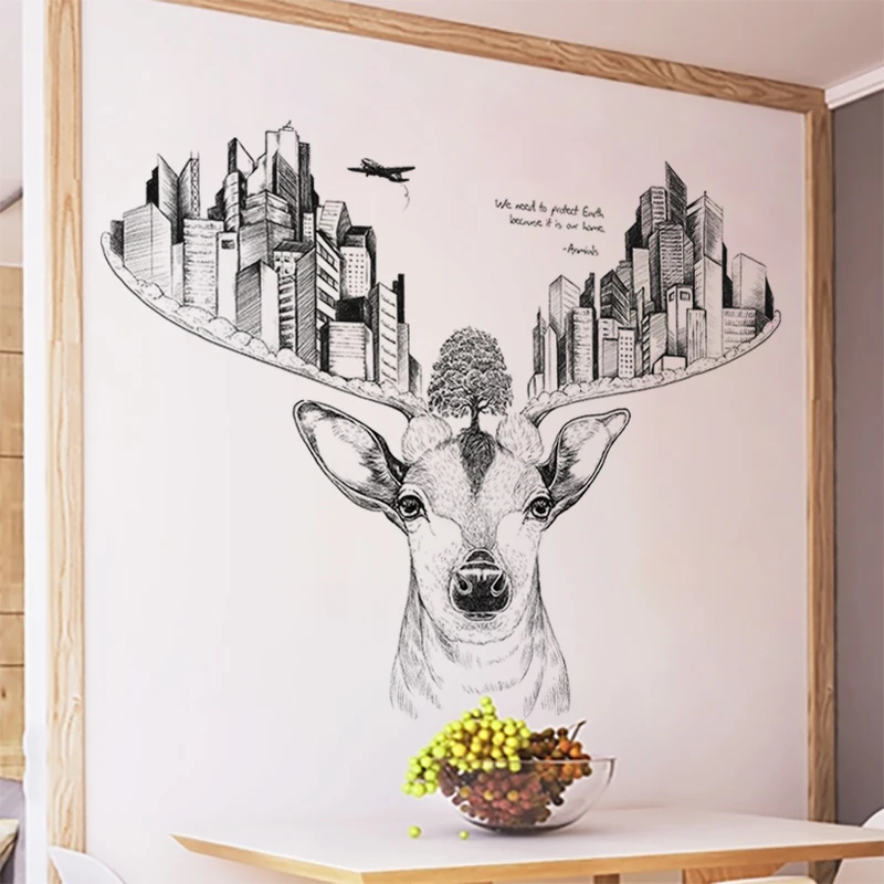 Настенная Наклейка с абстрактным изображением города Постер черно белый ручная