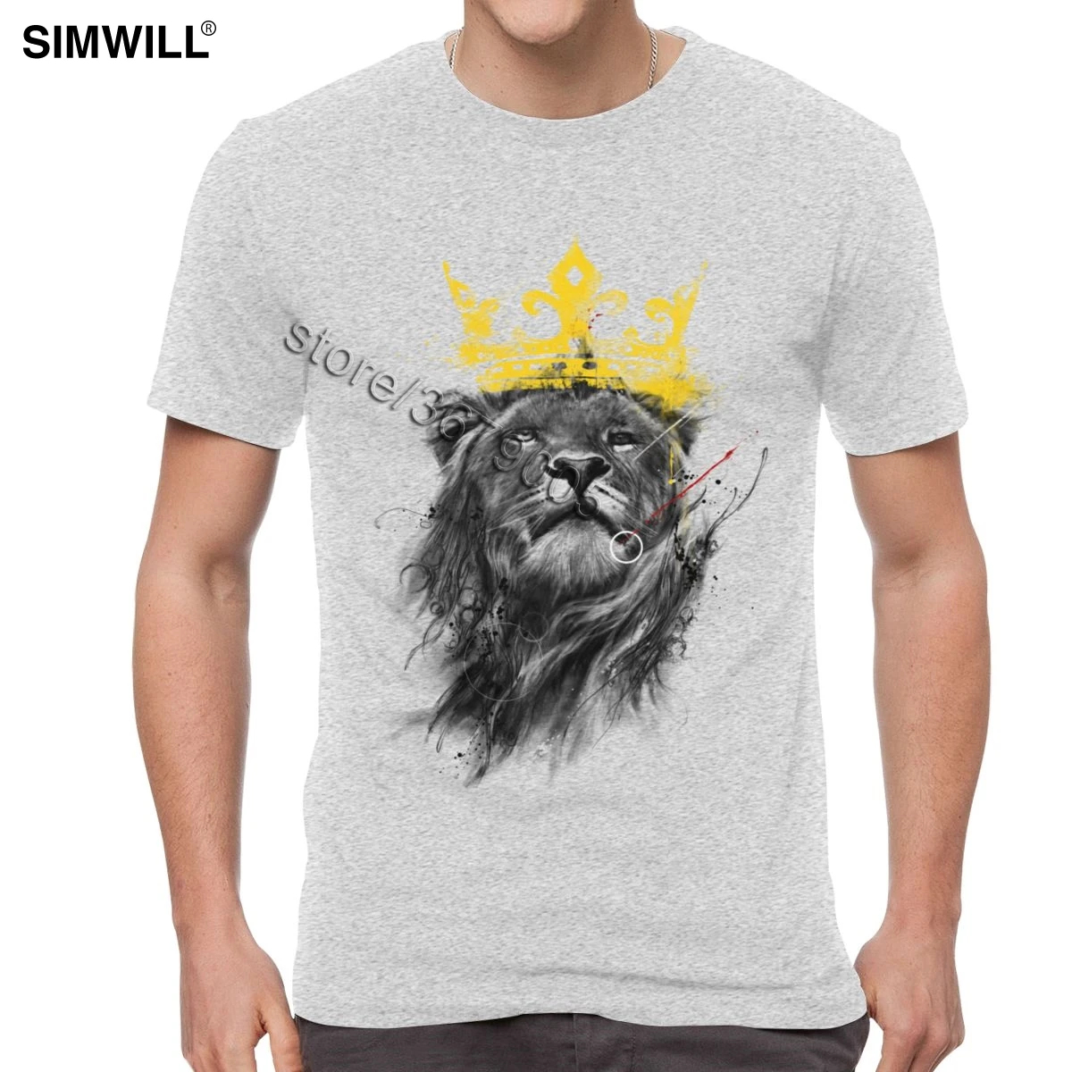 Men's King Lion With Crown Tees Shirts Unique T-Shirt Short Sleeve Cotton Summer T Shirt O Neck Handsome Fans Apparel Tops | Мужская