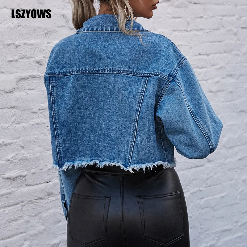 

Denim Bomber Crop Jackets Winter Women Long Sleeve Button Casual Loose Jean Jacket Ladies Vintage Fashion Short Coats Streetwear