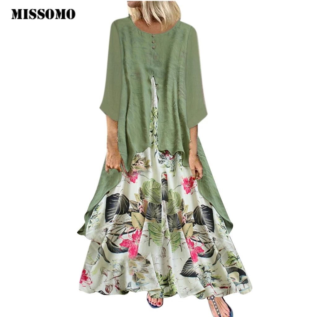 MISSOMO длинное платье макси vestidos женское с винтажным принтом пэчворк o образный