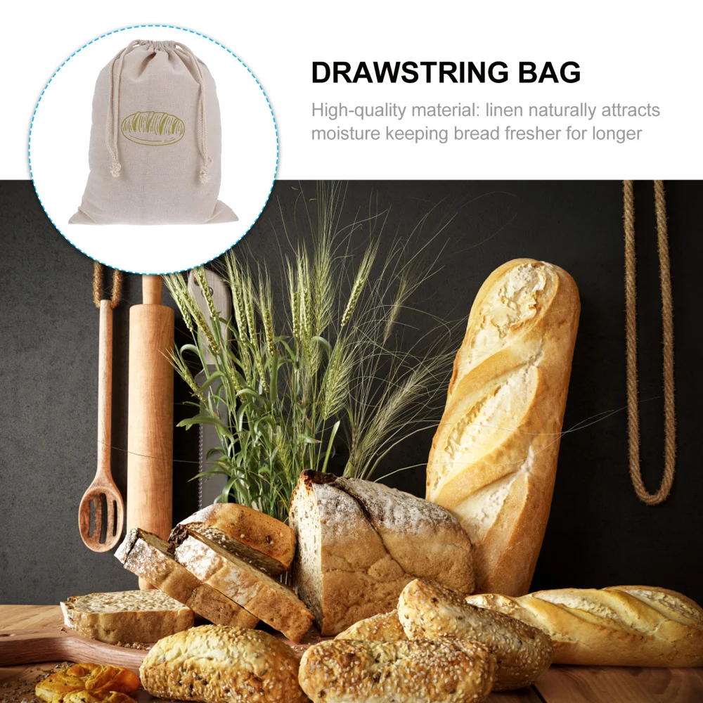 

1Pc Linen Bread Bag Reusable Drawstring Bag Homemade Bread Storage Pouch