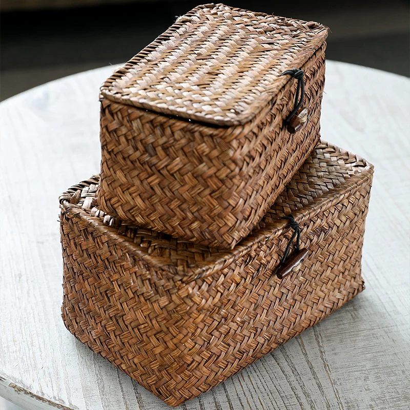 Винтажная соломенная коробка корзина ручной работы домашнее украшение чайный