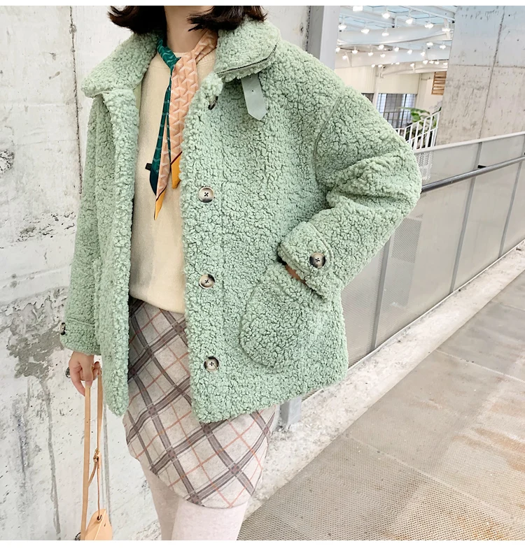 Женское теплое пальто из овечьей шерсти с корейским воротником-стойкой и прямыми