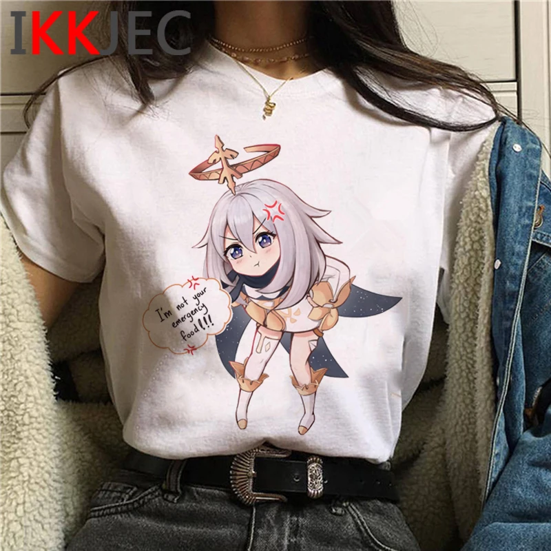 

Genshin воздействия футболка для мужчин harajuku kawaii tumblr повседневные японский печати Футболка Летний топ одежда для пар в винтажном стиле